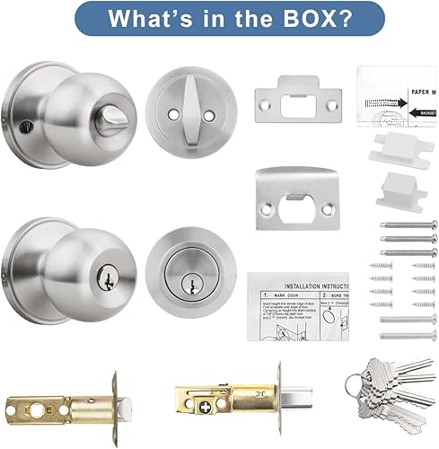 Miniatura 6 de Knobonly 607-0101combo - Juego de cerradura para puerta delantera con llaves y cerrojo de cilindro individual combinado, acabado en níquel satinado