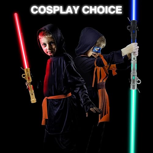 Miniatura 8 de Espada de luz de juguete para niños, juego de sable de luz recargable, espada de luz doble LED con clip para cinturón para guerreros de guerra de