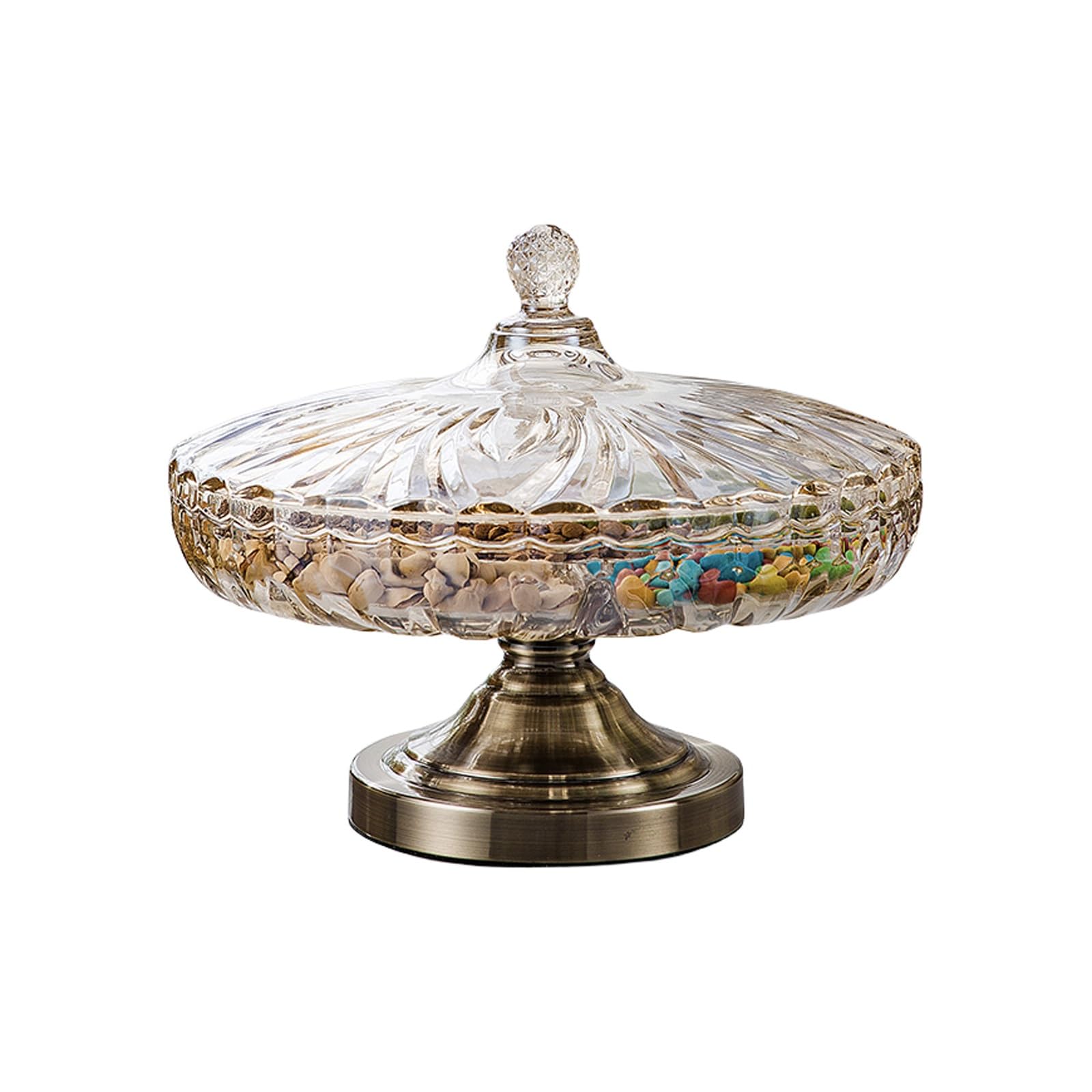 ROHCGHC snack tray， Snack Serving Tray with Lid, Glass Divided Appetizer 6 Compartments Round Food for Dried Fruits