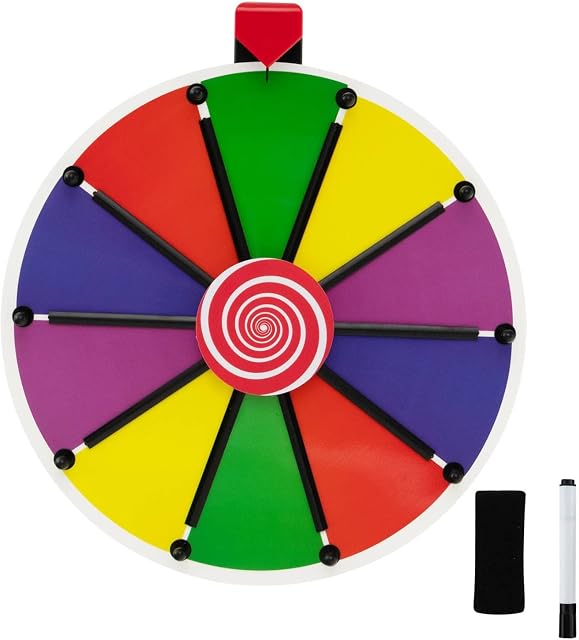 Maxmass 15" Color Prize Wheel, Wall Mounted Fortune Spinning Game with 10 Slots, Dry Erase Marker and Eraser, Roulette Wheel of Fortune Spin Game for Trade Shows Parties Carnival
