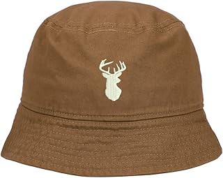 Mens Bucket Hat Animal Buckin Embroidered Washed Cotton Classic Bucket Hat (Khaki,7 1/2)