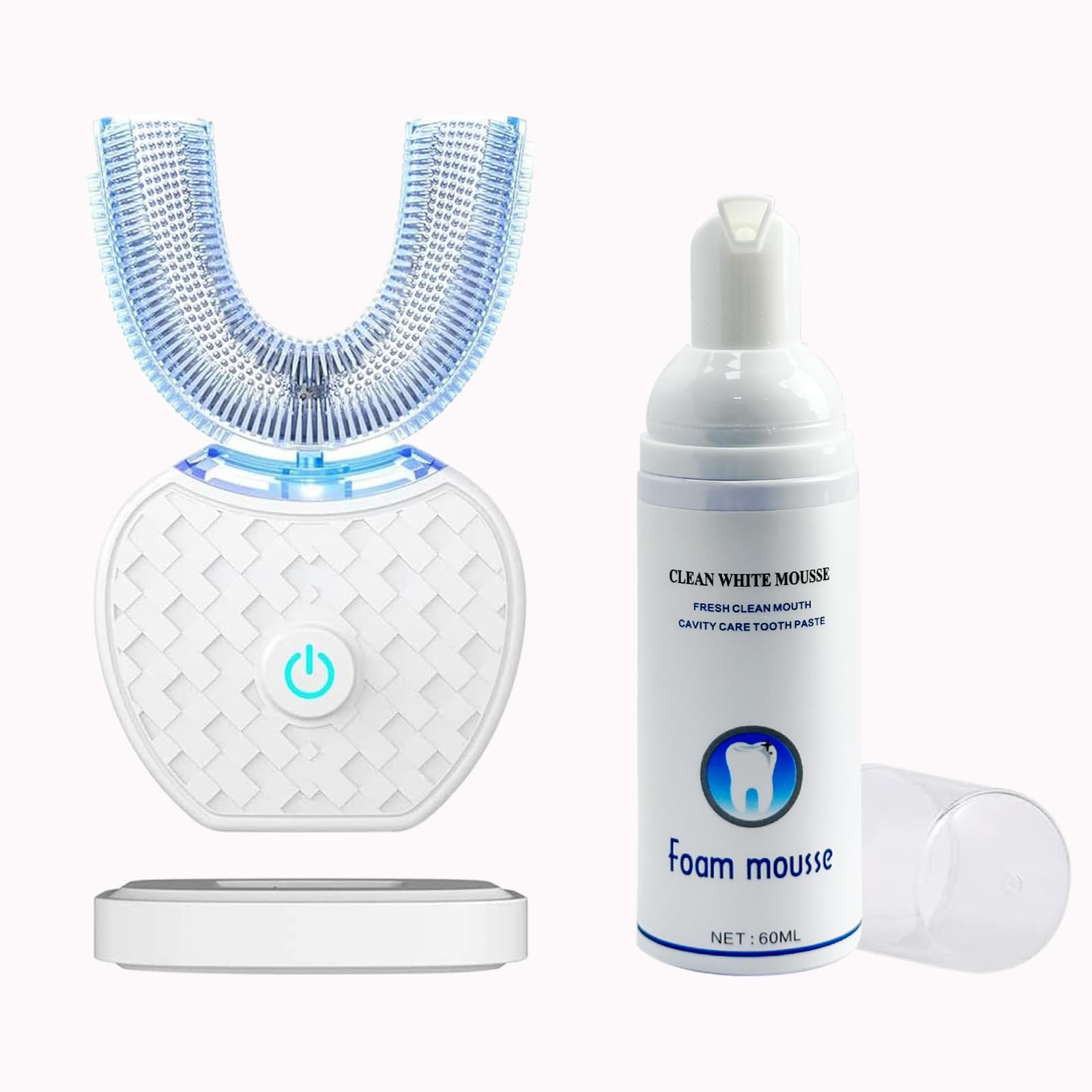 Cepillo de dientes automático ultrasónico,Cepillo de dientes acústico eléctrico de 360 °, con cronómetro automático (Blanco)