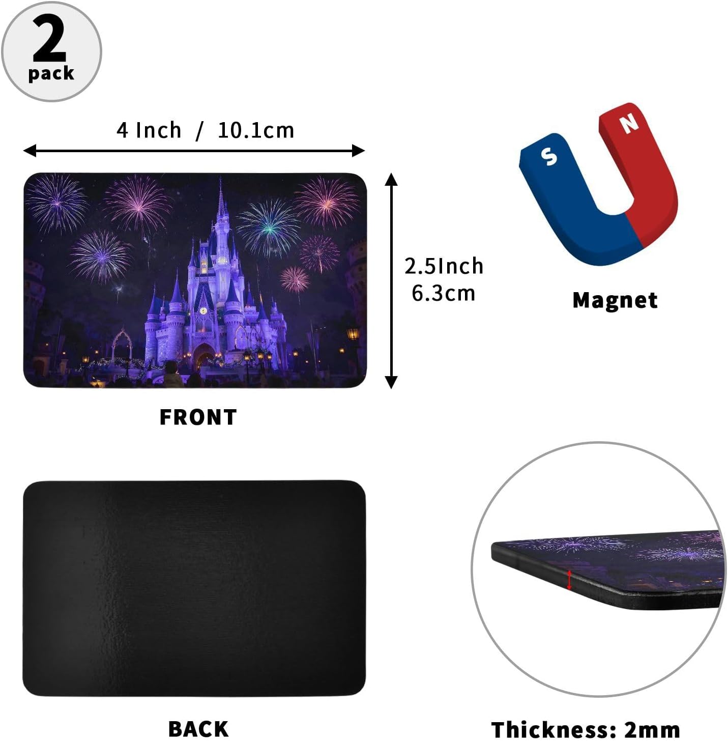 Castle with Fireworks Refrigerator Magnets, Fridge Magnets Dishwasher Magnet for Office Kitchen Cabinets Whiteboards Decorative Magnets 2 PCS