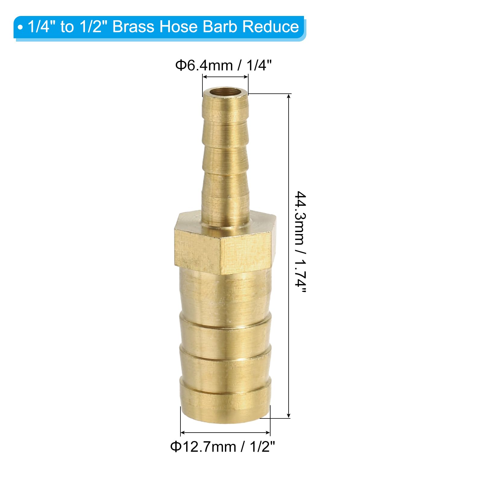 PATIKIL 1/4" to 1/2" Brass Hose Barb Reducer - Image 2
