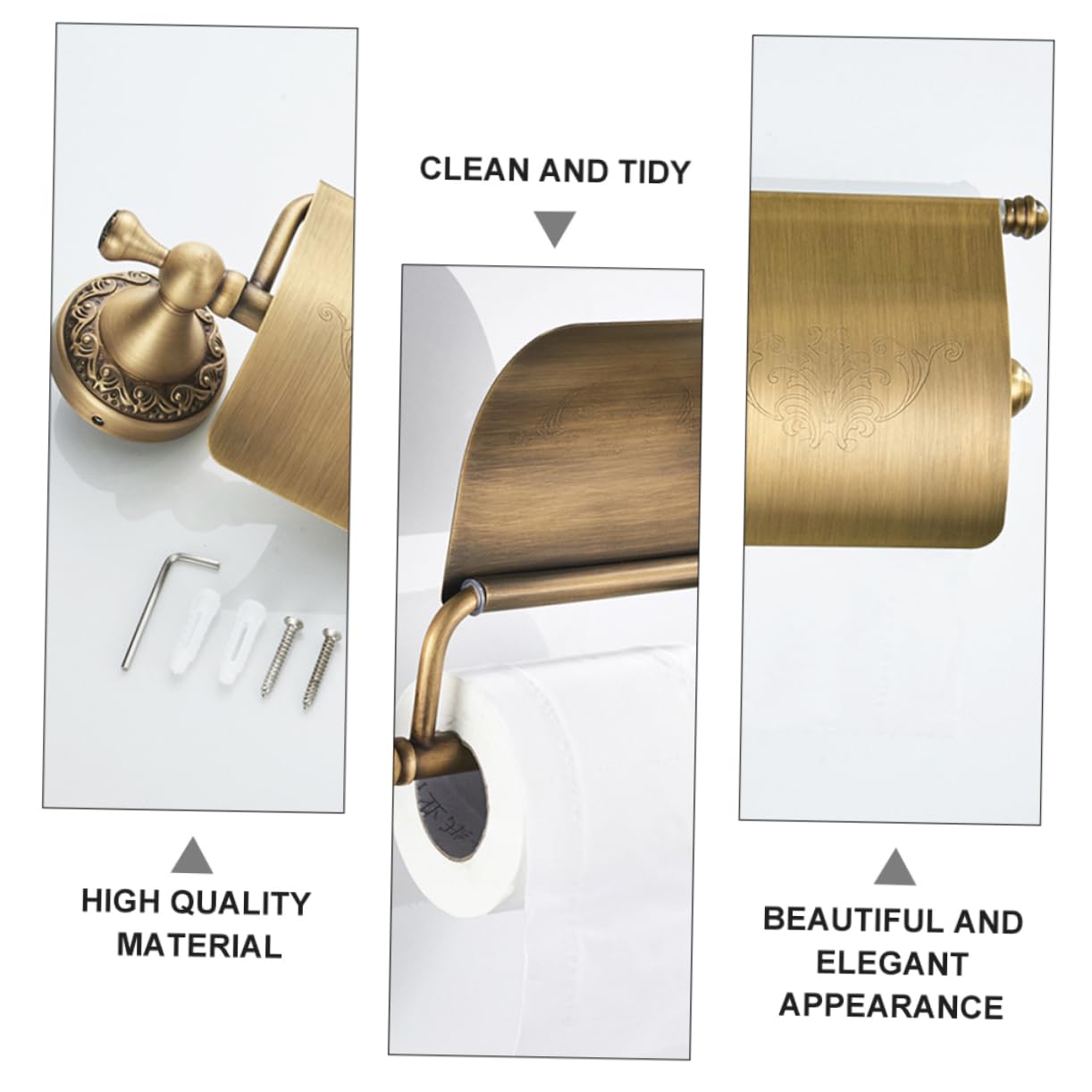 Portarrollos Montaje Perforado en Pared de Papel Higiénico, de Cobre Dorado, Diseño Simple y Elegante para Baño Doméstico y Hotel