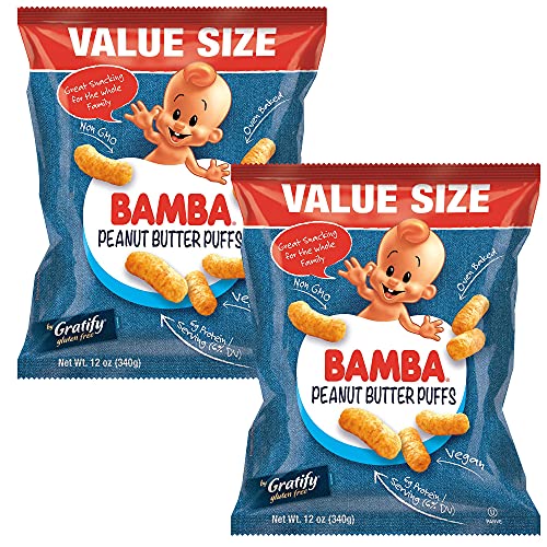 Gratify Bamba Peanut Butter Snacks For Families - All Natural Peanut Butter Puffs Value Size ( 2 Pack - 12Oz Bags) - Peanut Butter Puffs Made With 4 Simple Ingredients. Family Size Bags #TOP25