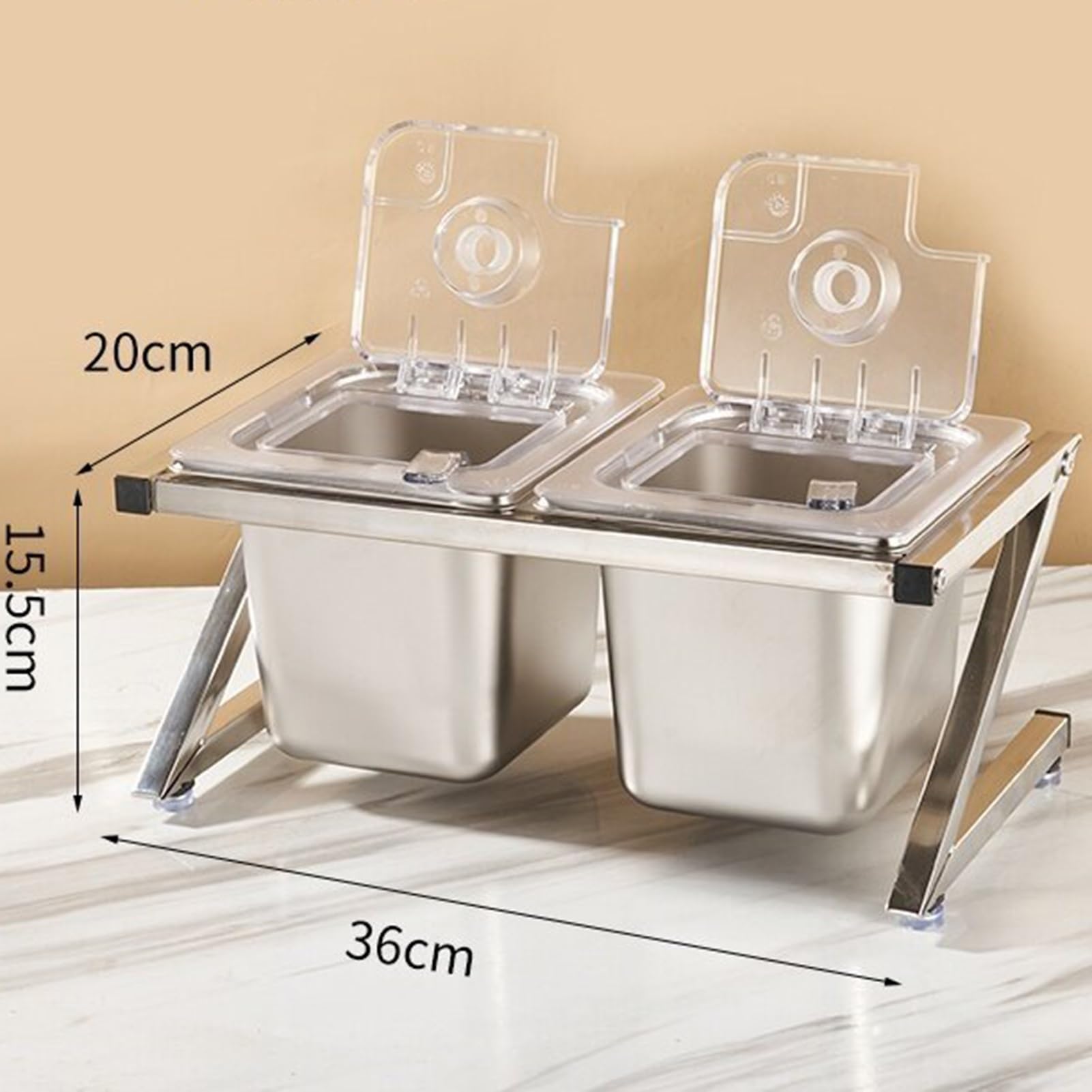 Questa Stazione per condimenti per Pizza con Coperchio Ribaltabile e Set di Palette, Supporto Organizer per spezie in Acciaio Inossidabile, Porta guarnizioni Inclinato da banco per Salse, ma
