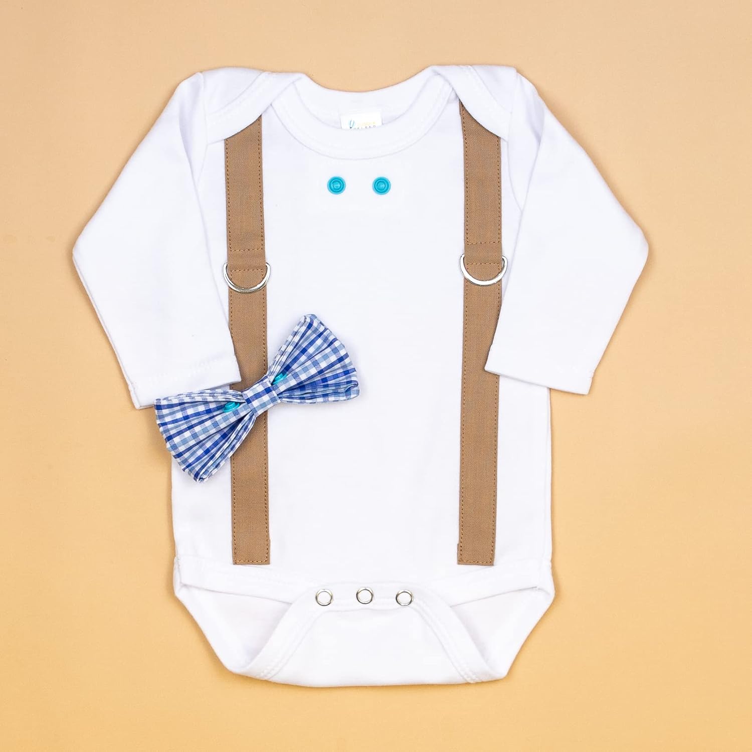 Newborn Boy Coming Home Outfit. Navy & Brown Bow tie and Suspender Take Home Set (3 Months Long Sleeve)