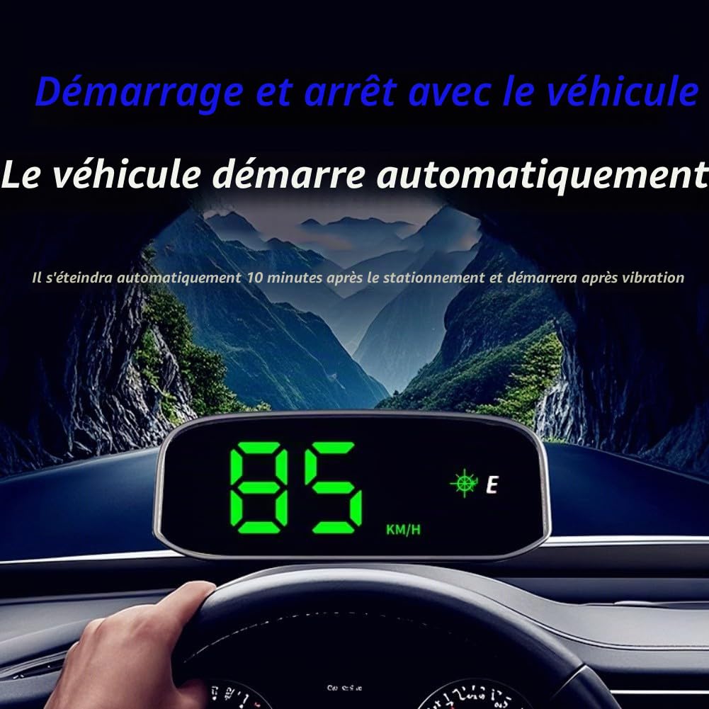Compteur de vitesse solaire pour voiture, affichage tête haute, GPS et compteur de vitesse numérique avec détection de lumière intelligente HUD, noir, 11,5 x 4,5 cm