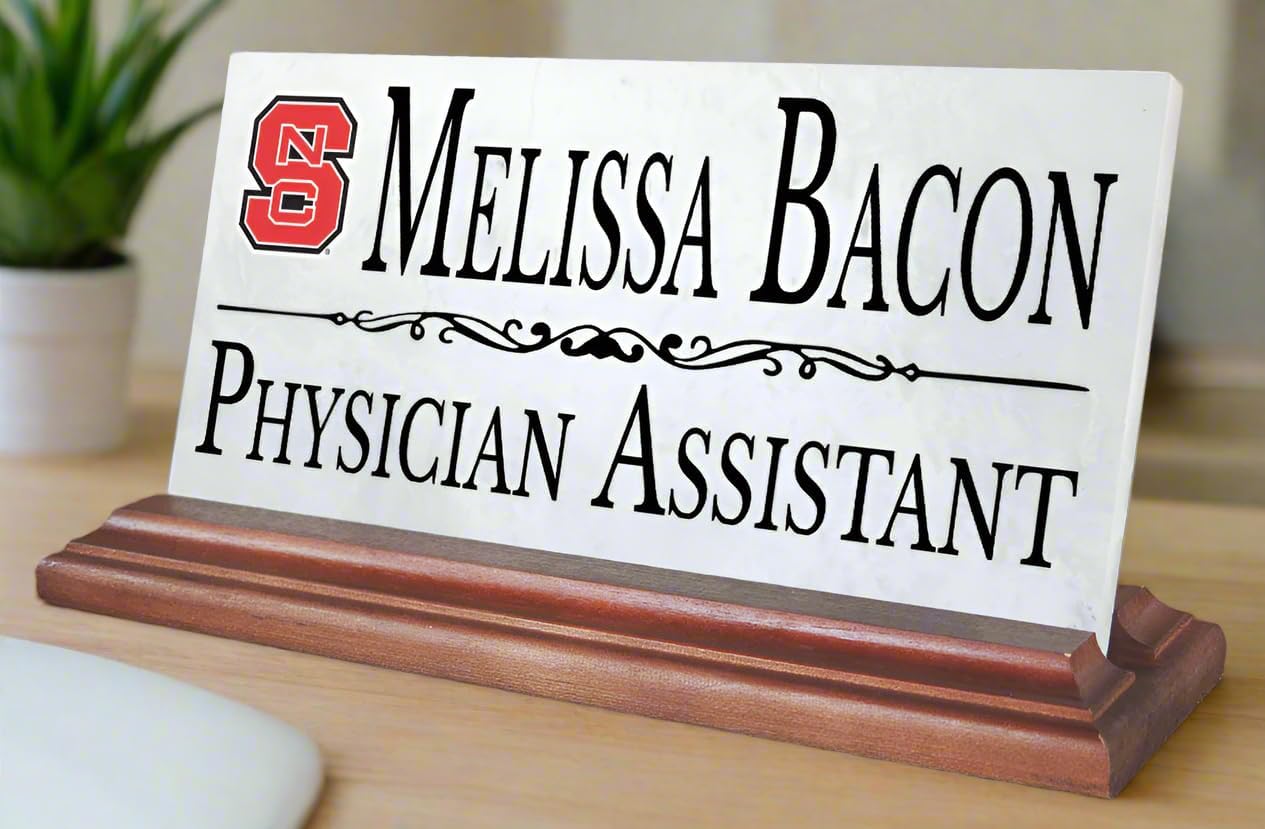 NC State University Nameplate – Personalized Marble Desk Name Plate with Hardwood Base – Custom Graduation Gift for North Carolina State Wolfpack Alumni, Students, or Professionals