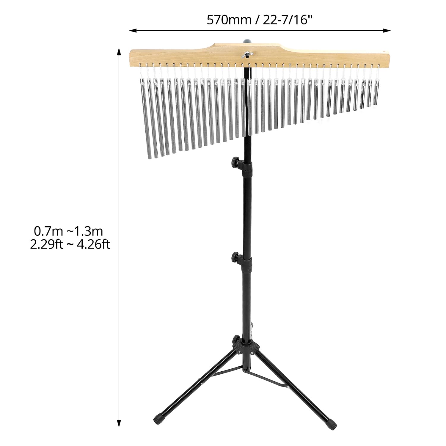 QWORK 36 Töne, 36 Töne, 36-Bar Chimes mit 0,7-1,3 m verstellbarem Montageständer – Crisp Sound Chrome Glocken, zusammenklappbarer Stativfuß, geeignet für Schule, Chor und Bands