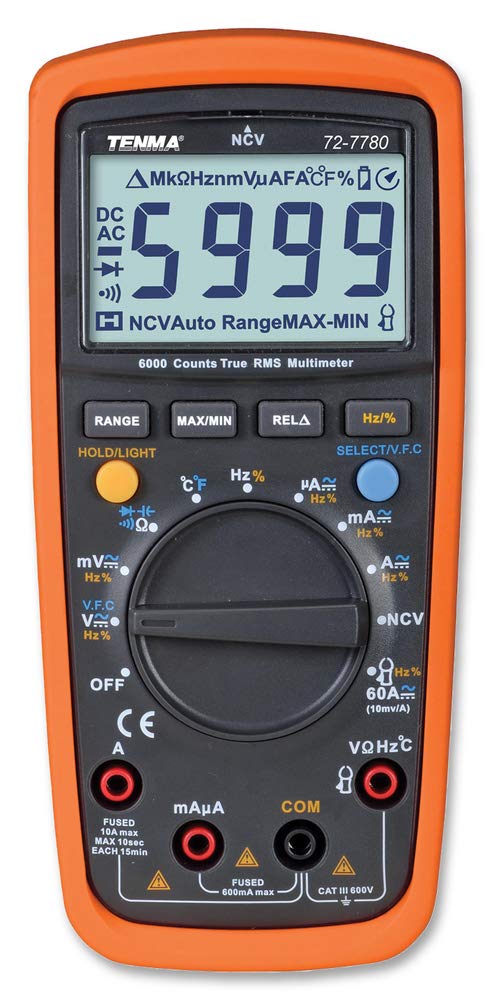 Tenma 72-7780 600 V AC/DC True RMS Digital Multimeter with NCV, Orange Tenma 72-7780 600 V AC/DC True RMS Digital Multimeter with NCV, Orange