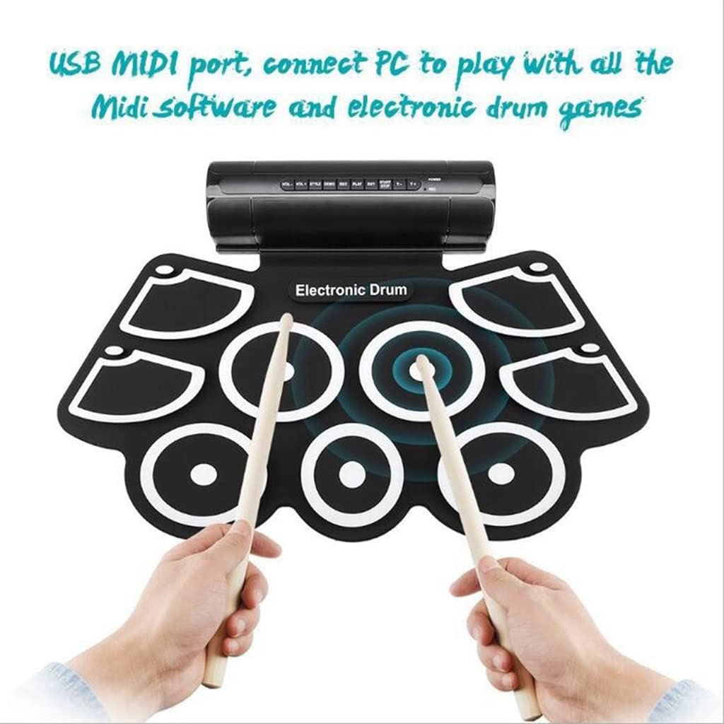 9 Digital Pads Portable Roll Up Electronic Drum Set USB Midi W/Foot Pedal Accessories (Color : As Shown, Size : One Size)