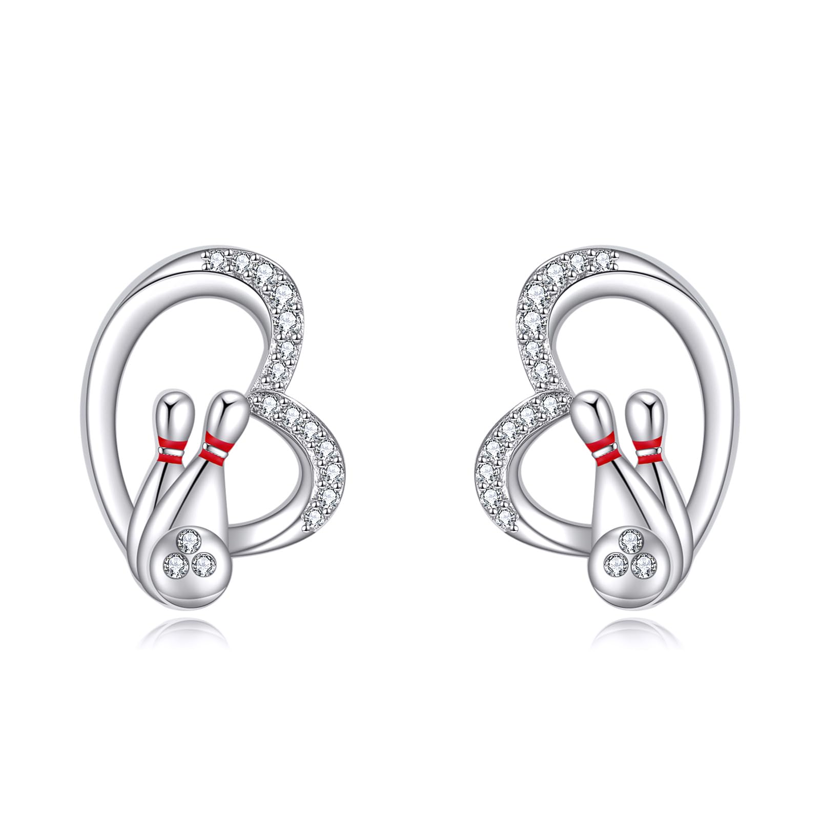 Boucles d'oreilles de sport bowling légères en argent véritable