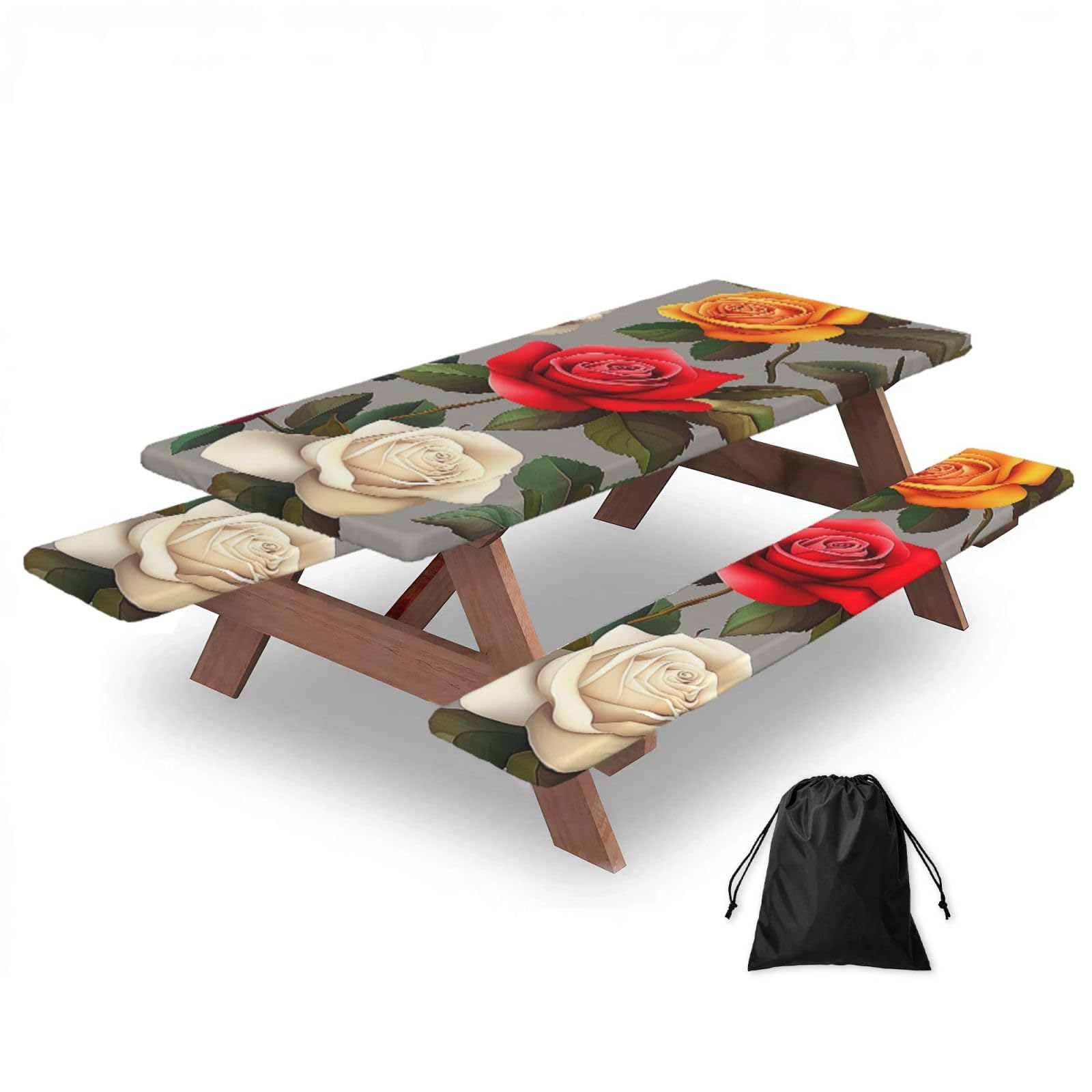 Nappe de pique-nique ajustée avec housses de banc, nappe élastique, ajustée, imperméable, pour extérieur, camping, extérieur, 183 cm