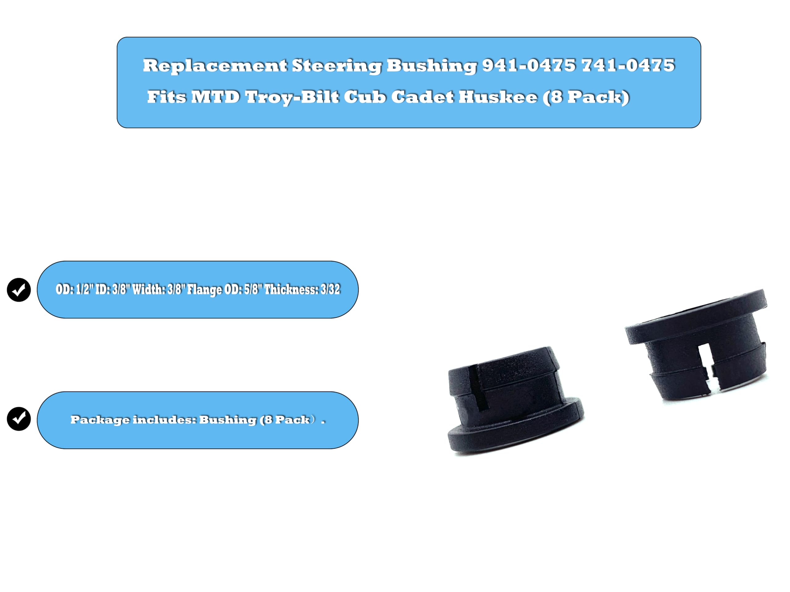 Jzenol Replacement Steering Bushing Fits for MTD 941-0475 741-0475 Troy-Bilt Huskee Bushing (8 Pack)
