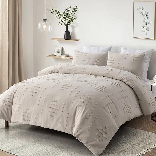Miniatura 5 de Juego de funda de edredón tamaño King, suave y ligero, con bordado desgastado chic para todas las estaciones, juego de cama bohemio de 3 piezas de
