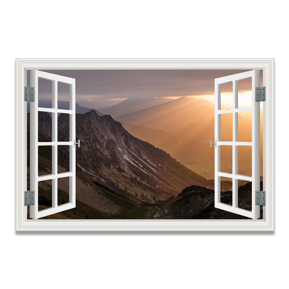 Cuadro de ventana falsa decorativo de lienzo con paisaje costero para salón y oficina, 30x45 8