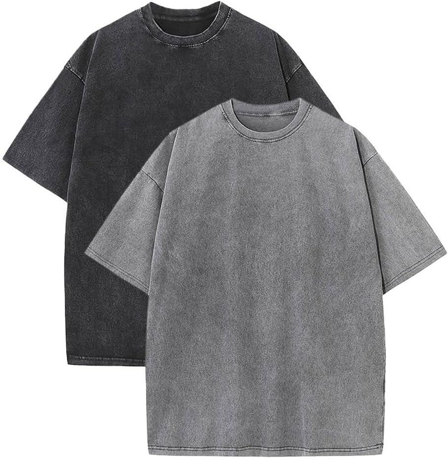 Vintage Mens Oversized T Shirts Heavyweight Cotton T Shirts Casual Loose Workout Tee for Men Solid Basic Tee Tops