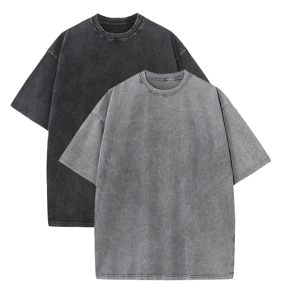 Mi Bo Tong Oversized Workout Shirts for Women Vintage Heavyweight T Shirts for Men Casual Loose Pump Covers Gym, Black+grey, XL