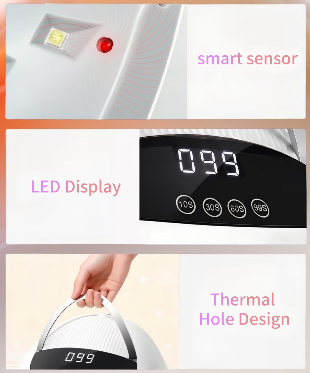 UV LED Nail Lamp, 380W 90 Beads Gel Nail Light Dryer with Automatic Sensor, 4 Timer Setting Professional Nail Curing Lamp for All Gel Polish Fingernail Toenail Salon Home Use