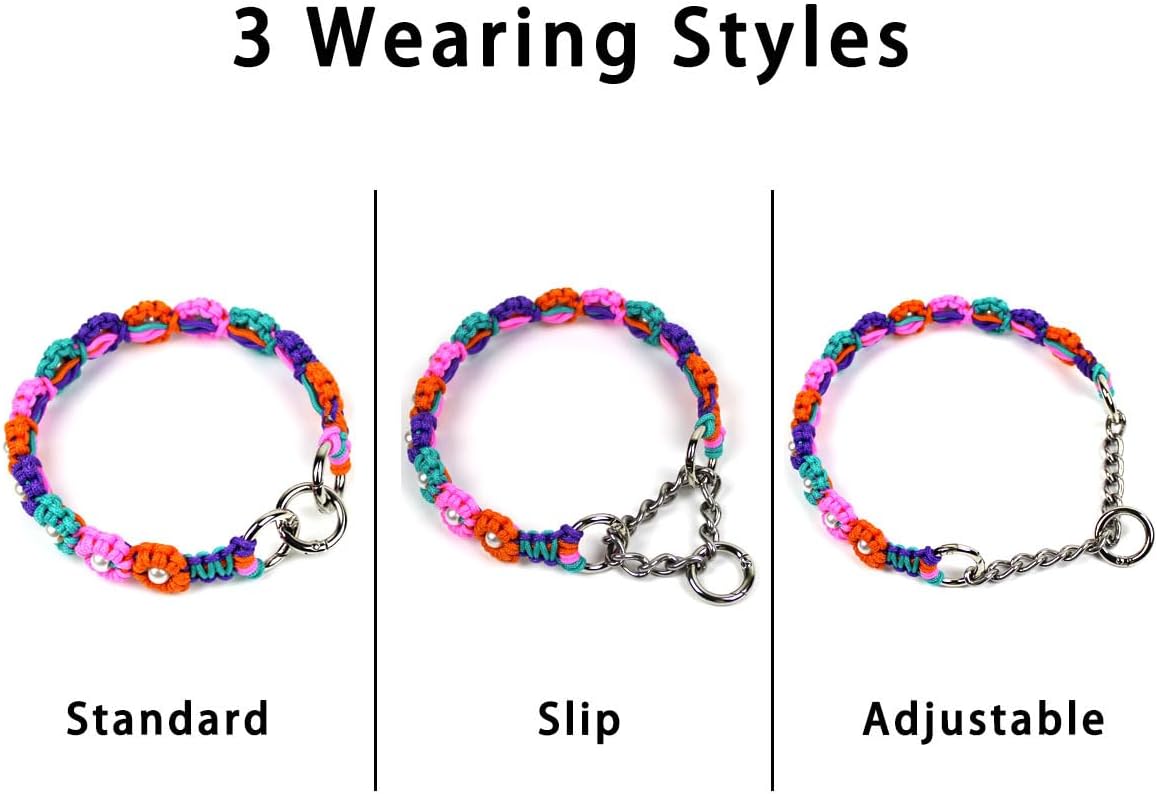 Cute Handmade Paracord Dog Collar Necklace – Unique Hand-Braided Colorful Flower Design Pet Accessory for Medium Dogs Fit 12-16" Neck Size M