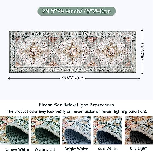 Moynesa Ultra-Thin Washable Runner - 2'6" x 8' Hallway Rug, Kitchen & Bathroom Carpet, Vintage Printed Low Pile Entryway Runner for Apartment, Camper, RV, Beige/Gold
