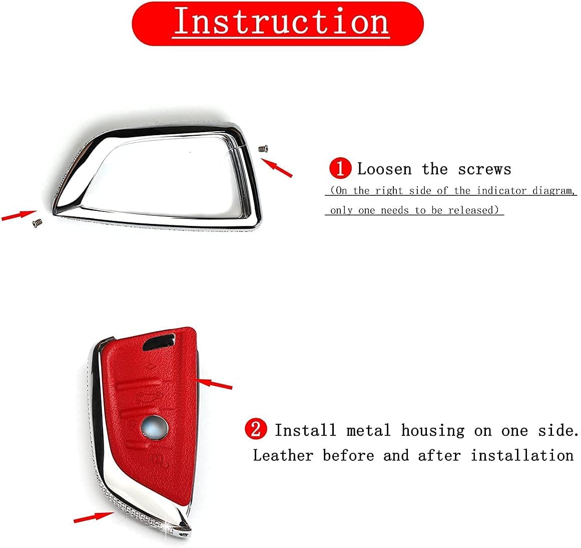 MUEKZRU Car Key Case Key Shell Fob Key Cover Key Chain Bling Crystal Leather Key Fob Sleeve Chain Compatible for BMW