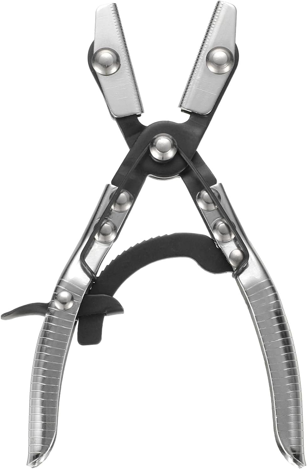 HARFINGTON Hose Pinch Off Pliers 8" Carbon Steel Automatic Locking Ratcheting Electrophoresis Chrome Plating for Hoses Cars Gas Pipelines Radiators Brakes Coolant, Black