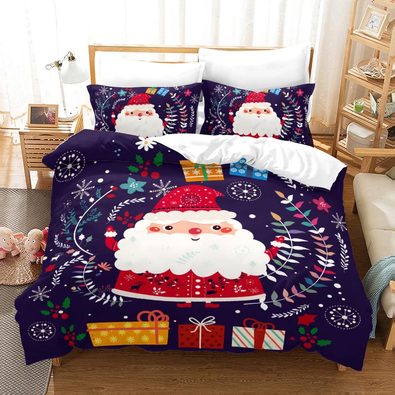 Housse de Couette 220x240 Noël Violet avec 2 Taies d'Oreiller