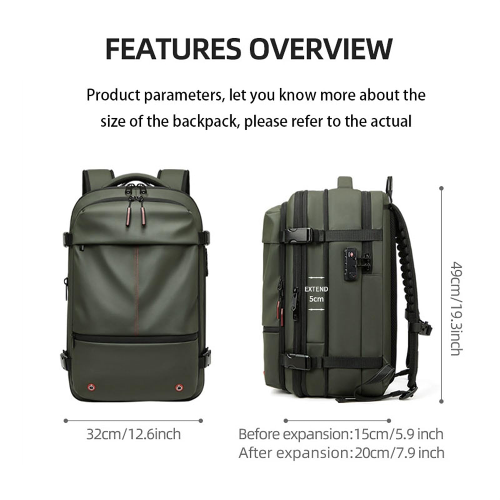 Sac à Dos Extensible Vacpack de Voyage, Étanche et Antivol, 60 L Avec Compression Sous Vide (Vert, Avec Pompe à Air)