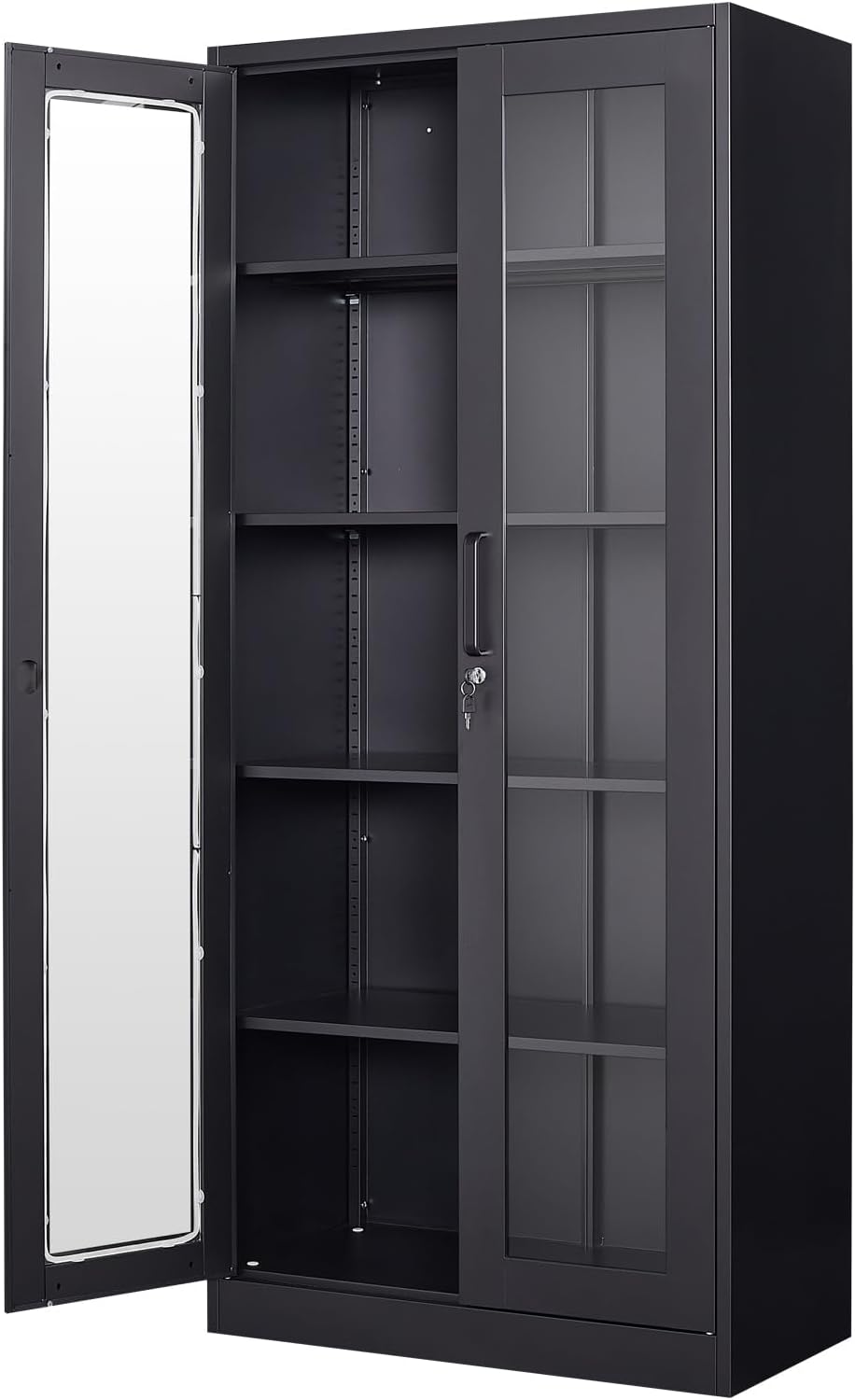 Display Storage Cabinet with Glass Doors (71in, Black)