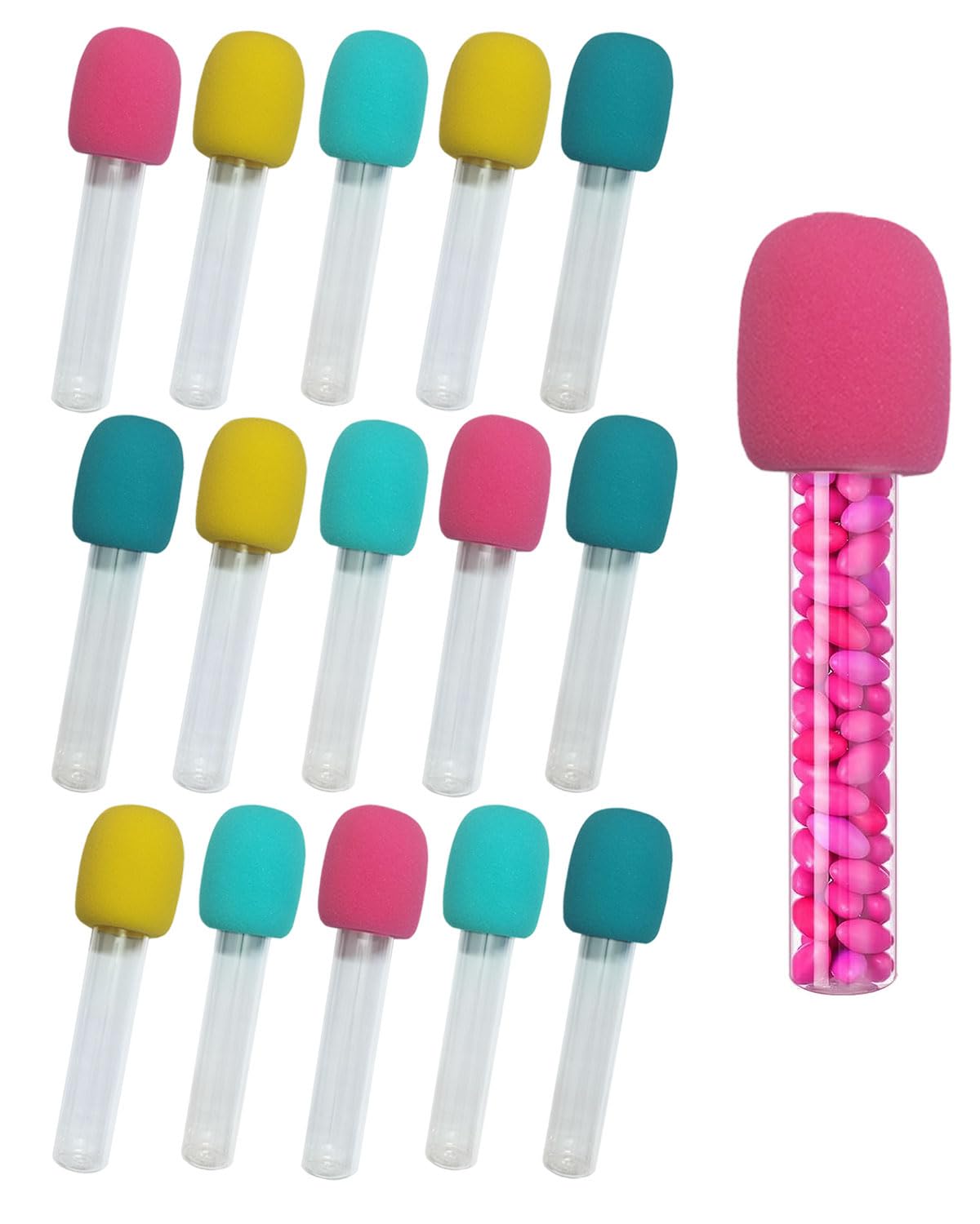 16 Sets Microphone Candy Tubes Colorful Fake Prop,Microphone Candy Tube Karoke Theme Party for Disco Singer Stage Prop Party Favors