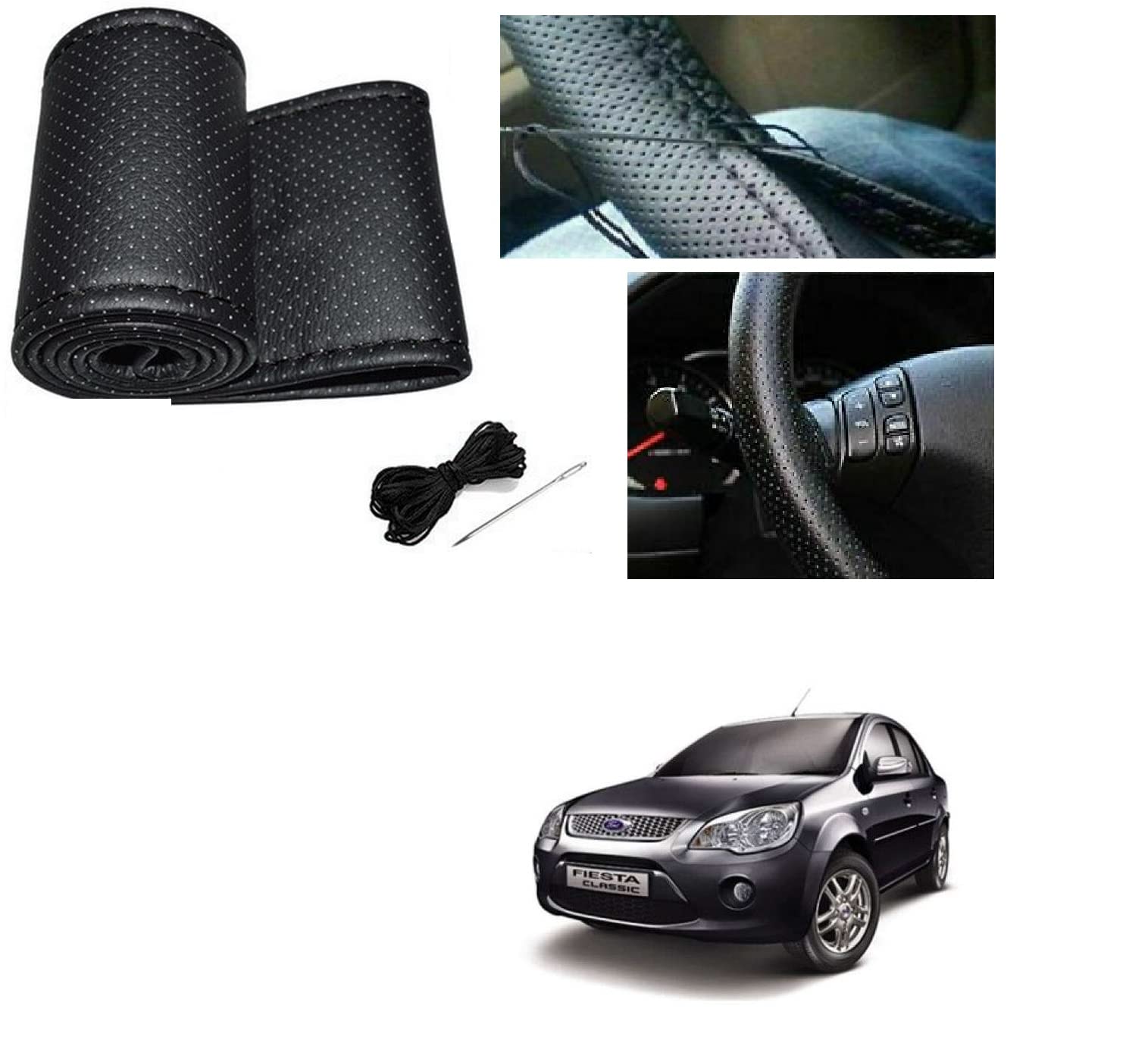 Auto Addict Leatherite Stiched Steering Cover Black for Ford Fiesta Classic-picture-11