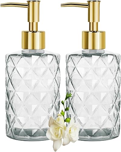 Topsky 2 dispensadores de jabón de vidrio con bomba de plástico, dispensador de jabón líquido de manos de 11.2 fl oz, bomba a prueba de óxido para