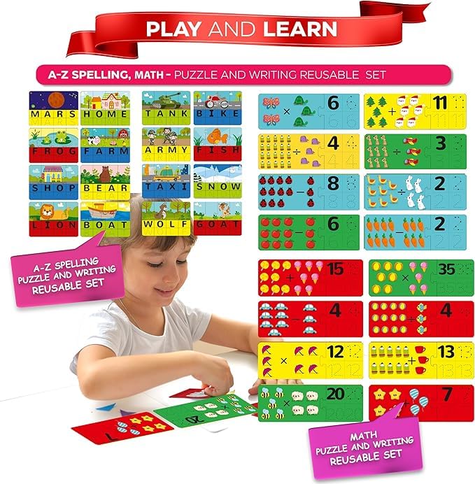 Image of Educational Activity Box for Kids Age 5 | Play & Learn - Spelling & Math Puzzle, 6 Write-Wipe Fun Activities, Solar System Board Game | Early Learning Kit for Preschoolers (Age 5 & 5+)