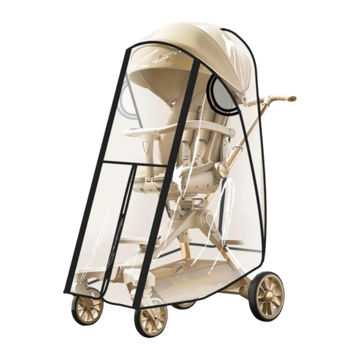 Clear Stroller Rain Cover for Travel Strollers Transparent Baby Strollers Rainproof Cover Windproof Waterproof Baby Pram Rain Cover Nobstructed View Travel Pushchair Raincoat(Black)