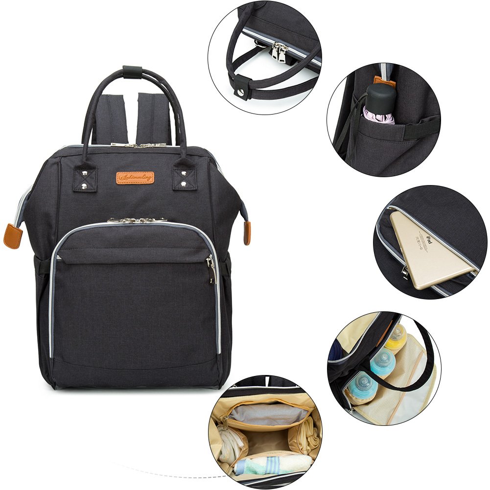 borsa zaino porta pannolini, impermeabile, multifunzione, di grande capacità; organizer da viaggio con tappetino per il cambio, una borsa termica per biberon e clip per passeggino
