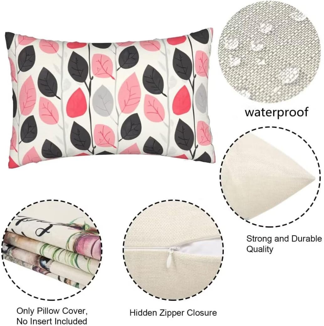 Outdoor Pillows Pink Pillow Covers 24 x 35 Inch Set of 2 Throw Pillow Covers, Black Throw Pillows, Rectangular Lumbar Pillows Cushion Covers Decorative Pillows for Couch Garden Patio Furniture J138