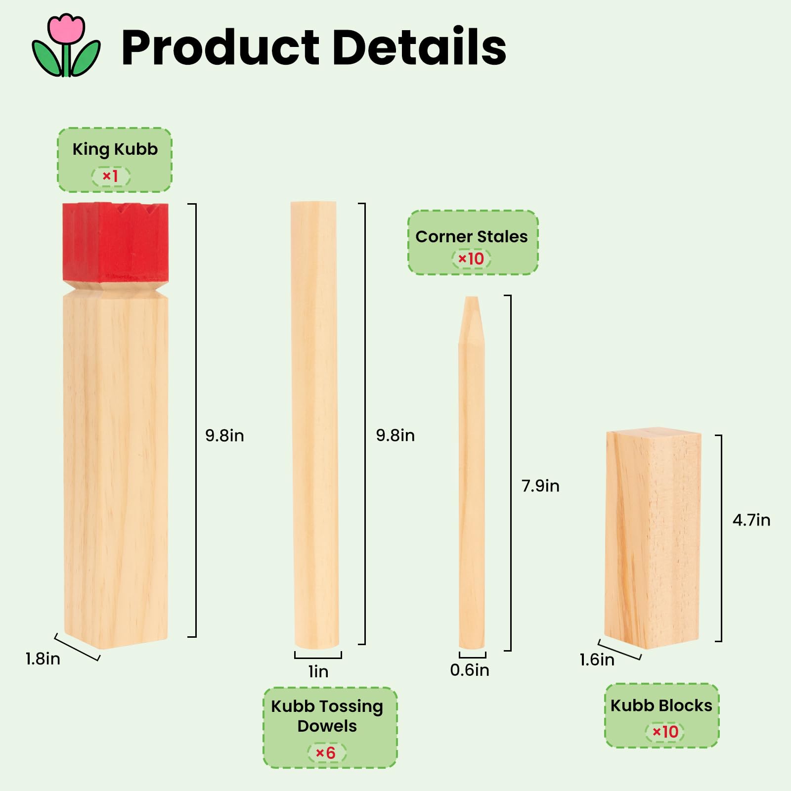 WOODENFUN Kubb Jeu d'échecs suédois en bois pour enfants et adultes