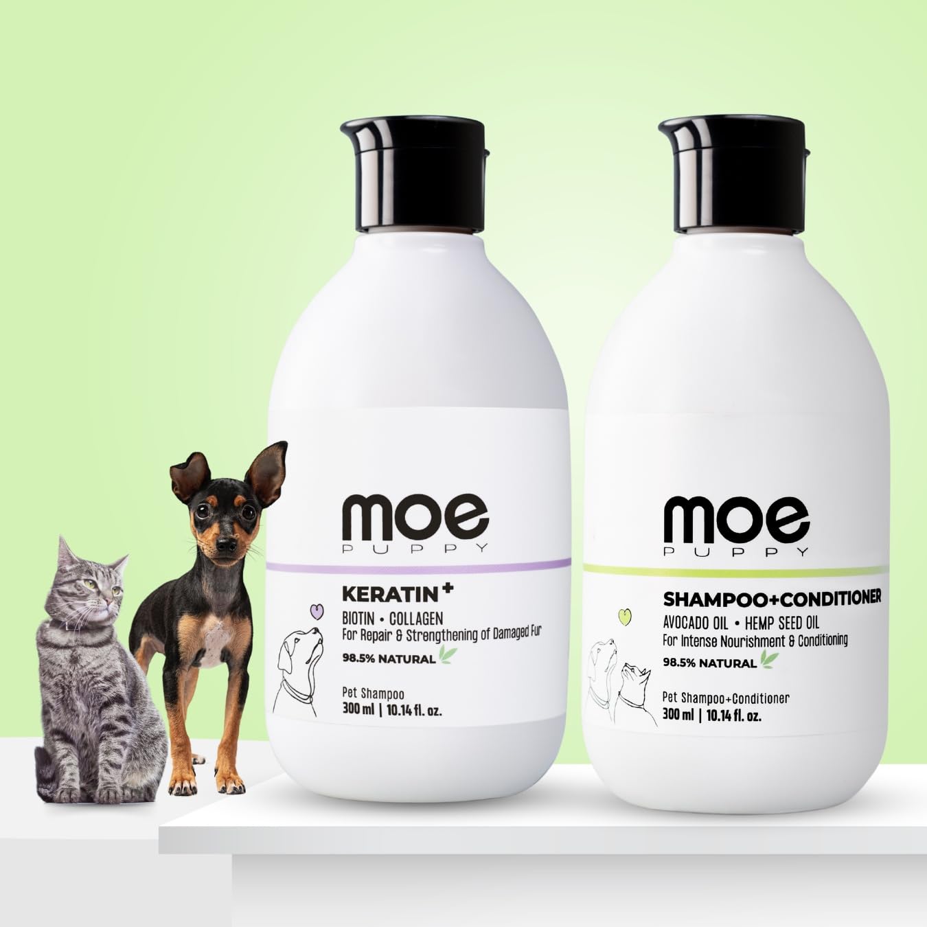 Moe Pet Care Shampoo Combo for Nourishment, Vitality & Fur Repair | Shampoo Plus Conditioner + Keratin Plus | Sulfate & Paraben Free | pH Balanced for Dogs & Cats (Pack of 2) (600ml) (B0CFFWYFSK) Amazon Price History, Amazon Price Tracker