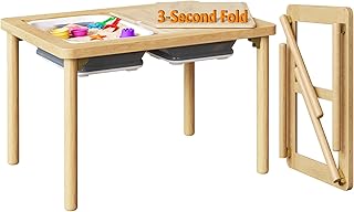FUNLIO Foldable Wooden Sensory Table with 2 Bins for Toddlers, Kids Sens...
