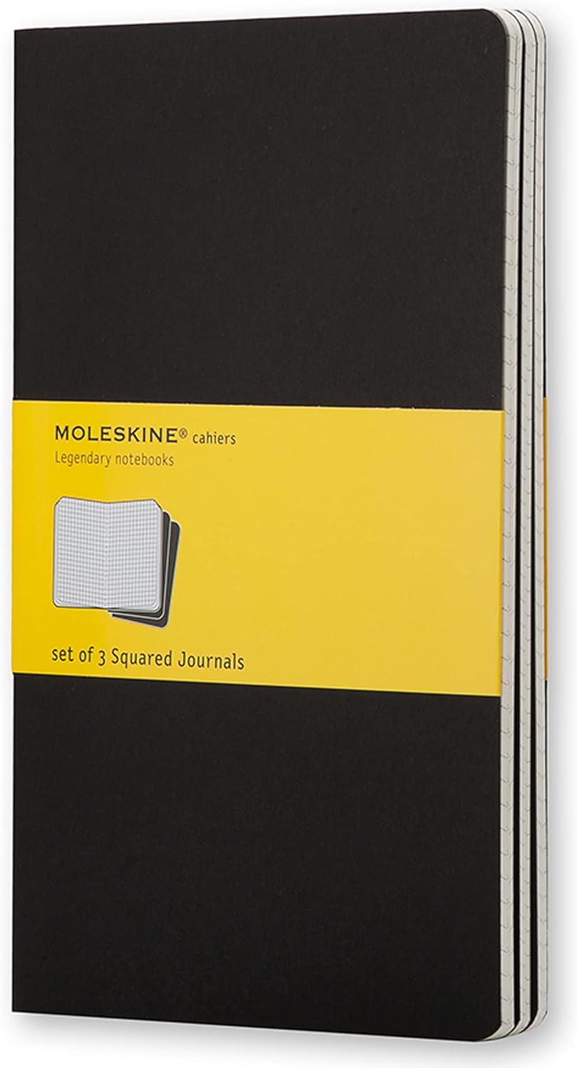 Amazon Moleskine Cahier Journal (Set of 3), Large, Squared, Black