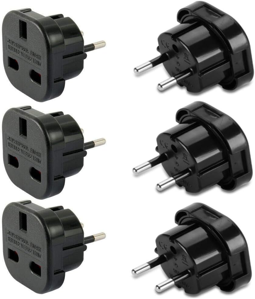 【3 PACK】UK To EU European Travel Adapter, EUROPE Power Plug C for Egypt Turkey France Morocco Portugal Italy Spain Germany Poland Norway Austria Netherlands Greece Cyprus China etc (BLACK - MG LTD)