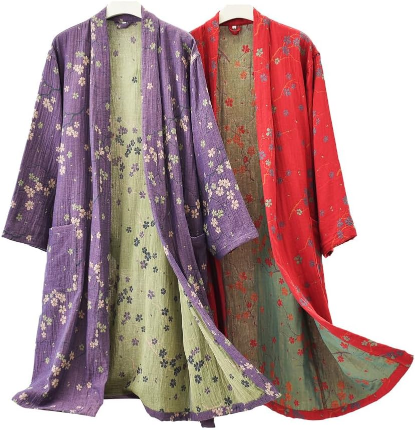 PRINCESS BRIDE Cotton Gauze Jacquard Japanese Yukata Soft Nightdress Bathrobe Nightgown Breathable Pajamas Set for Women - Image 7
