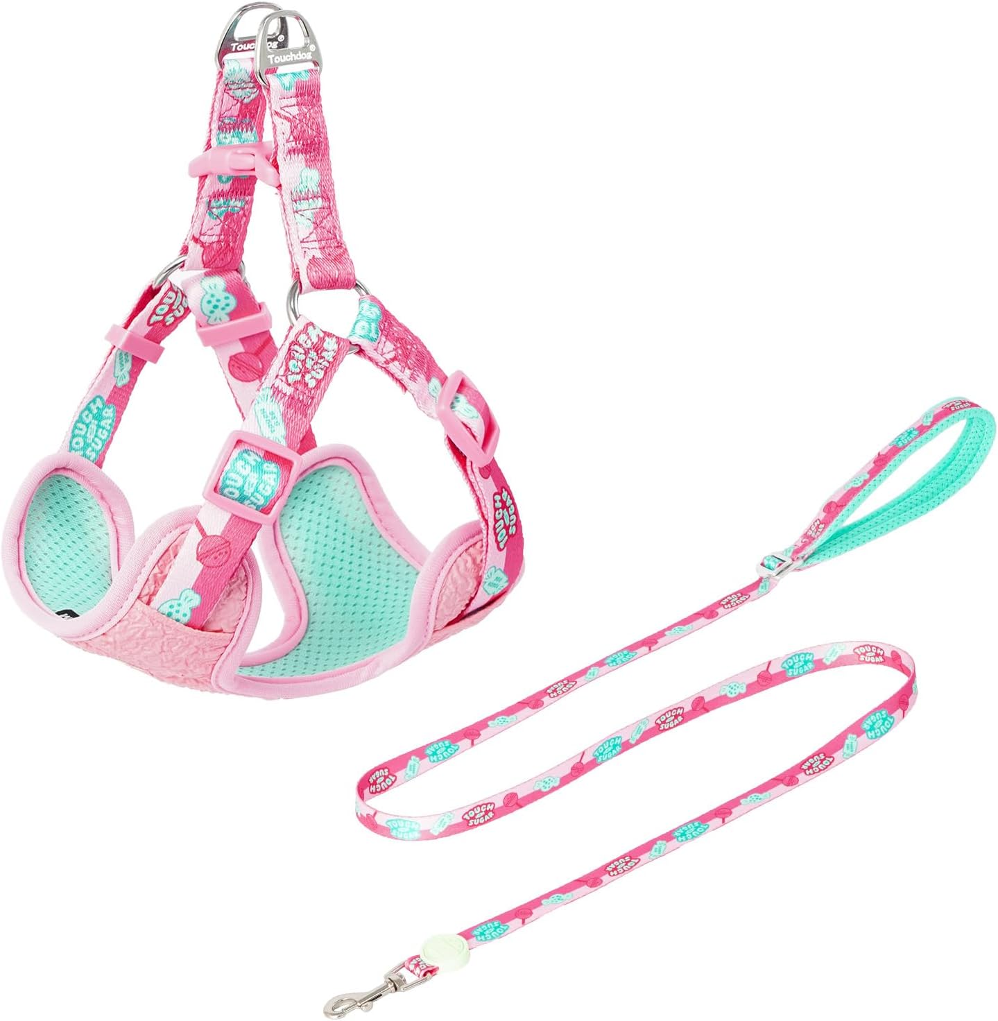Touchdog Sugar Series Y-Shape Dog Harness, Ultra-Lightweight 75g Reflective Candy Color Harness with Padded Handle, No-Pull Easy Fit Vest Harness for Small Medium Dogs, Walking, Travel (Pink, M)
