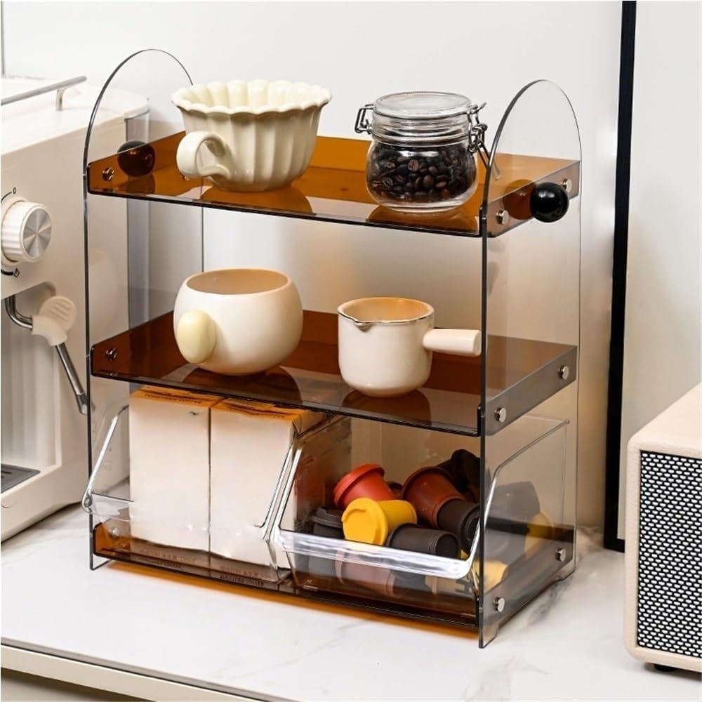 Soporte para tazas de café de 3 niveles, soporte para tazas de encimera, estante de almacenamiento pequeño, estante de almacenamiento para tazas de café, soporte de exhibición para encimera de