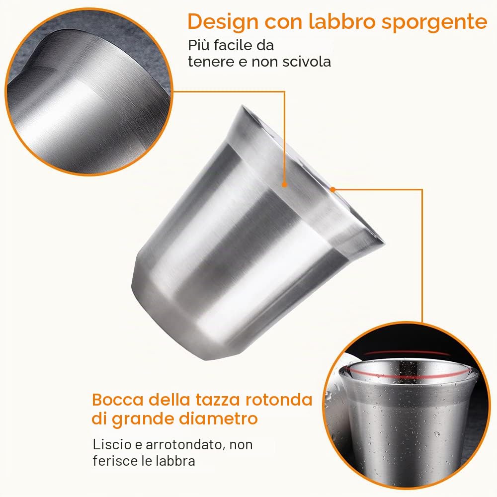 2 Pezzi Tazza in Acciaio Inox Tazze da Caffè Isolate a Doppia Parete Bicchieri da Birra in Metallo Tazze in Metallo Riutilizzabile Tazzine Espresso In Acciaio Inox per Caffè Birra, 80 ml