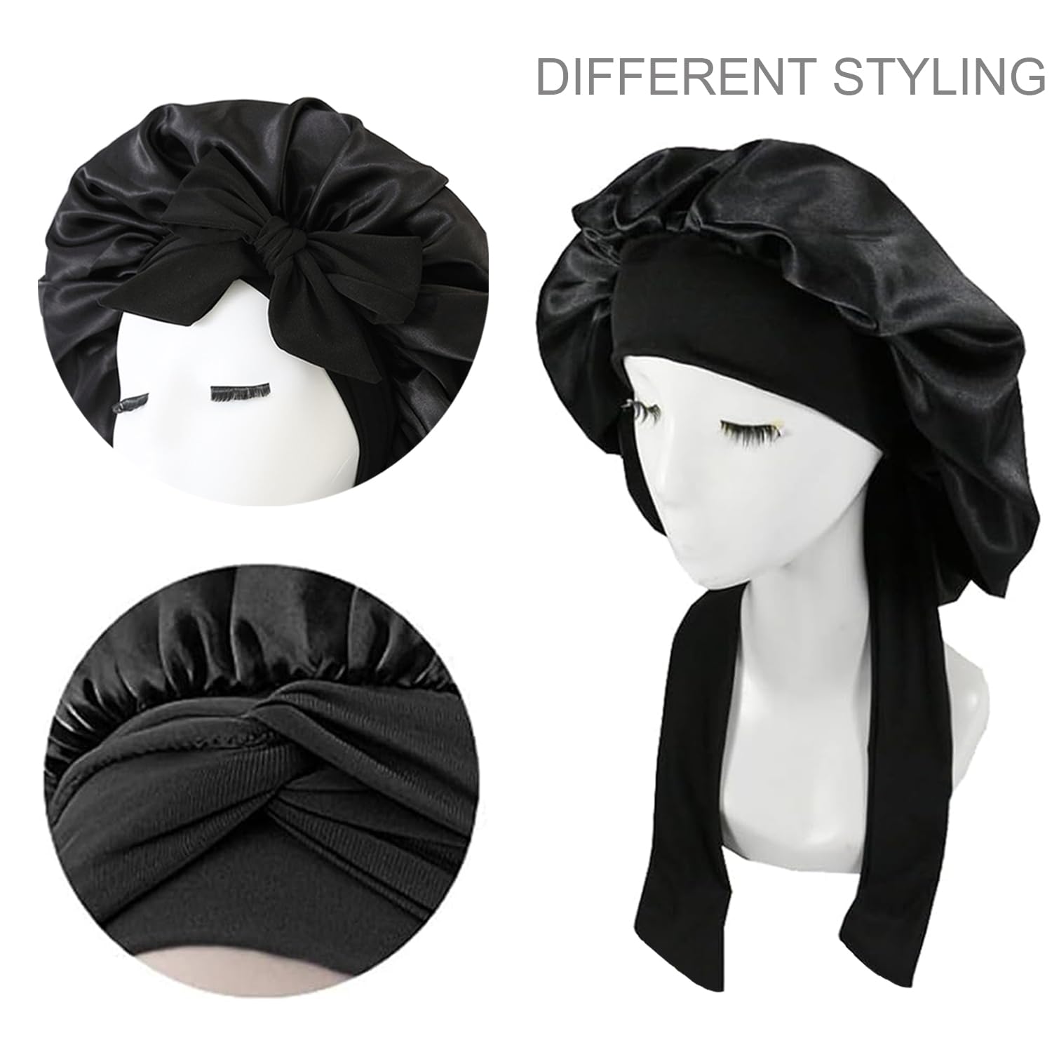 Cuffia Seta Per Capelli Ricci - Berretto Notte Regolabile, Morbido, Anti Crespo - Foto 6