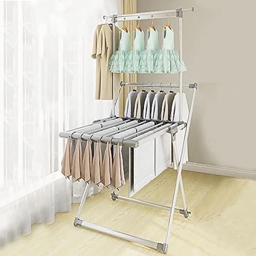 ハンガーラック 洗濯物干し 物干し竿 室内 室外 アルミ製 頑丈 物干し おしゃれ 物干しラック 布団ハンガー 大容量 折りたたみ 物干しスタンド モバイルプーリー2個付き 伸縮式 省スペース 布団干し 洗濯干しスタンド